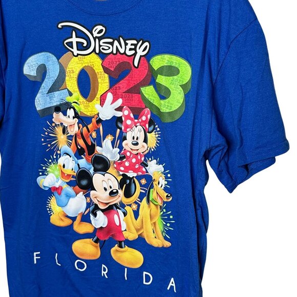 Disney Tee Medium Florida 2023 Mickey Minnie Goofy Pluto Blue Graphic - Picture 2 of 7